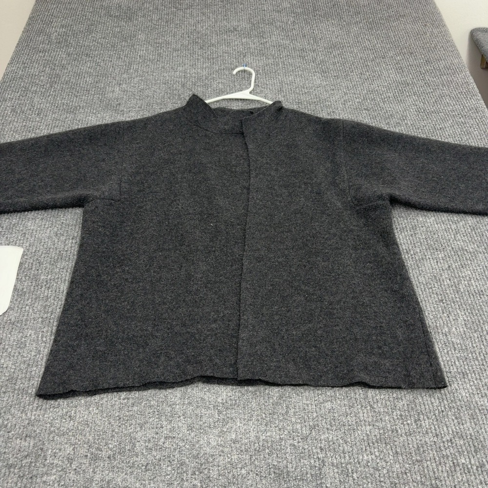 Eileen Fisher Cardigan Womens L Gray Wool Open Front Boiled Wool Minimalist